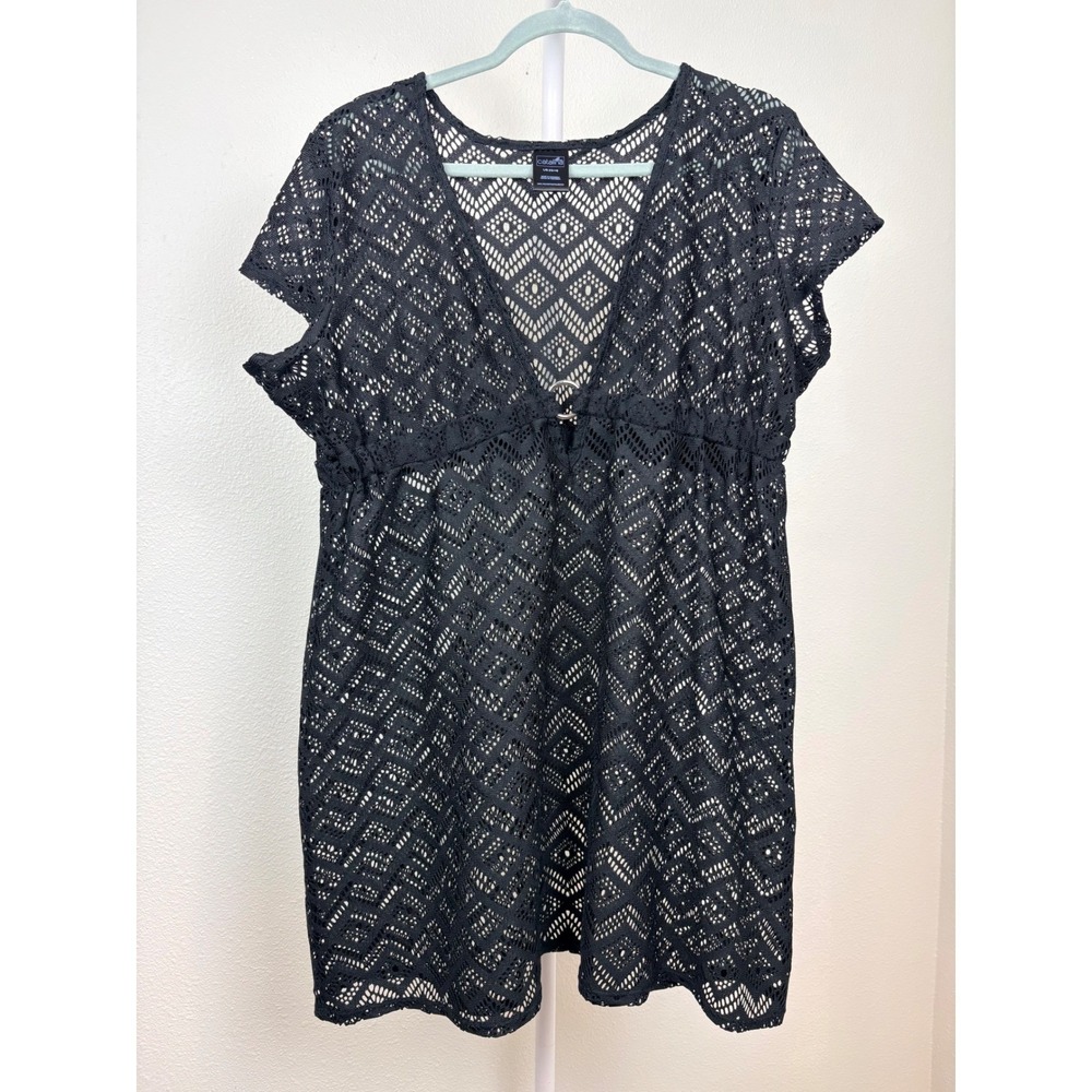 Catalina Black Crochet Lace Swim Cover Up Dress Sheer Beach Whimsigoth Large